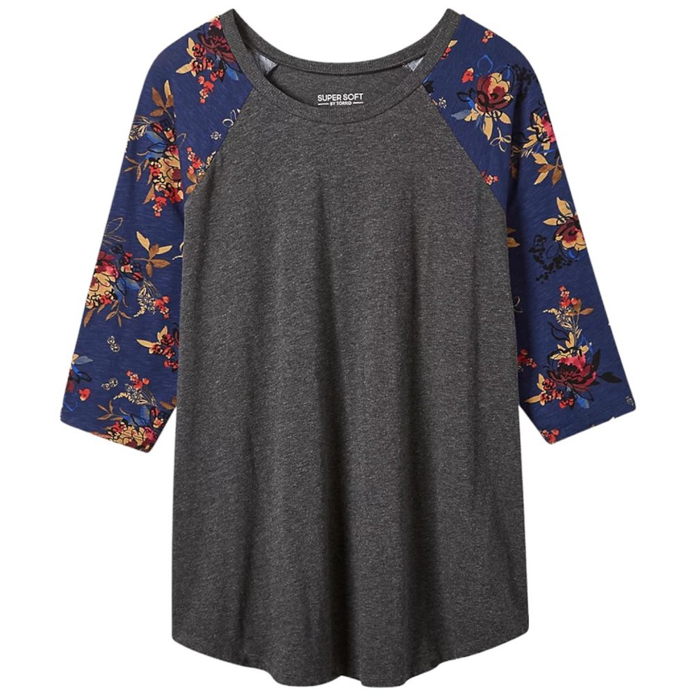 TORRID Size 0 / LARGE / 12 Super Soft Raglan 3/4 Sleeve Classic T-Shirt NEW
